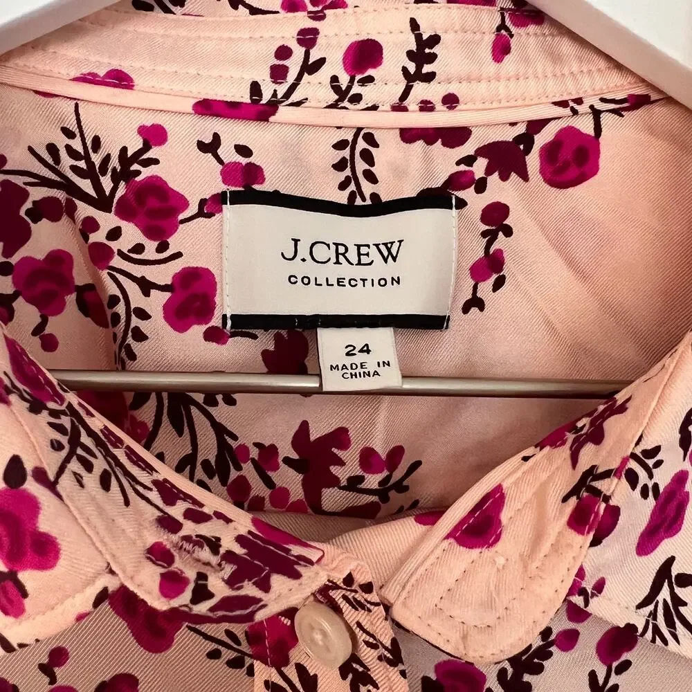 J.Crew Collection Budding Floral Silk Twill Shirt 24 Pink Plus Size Preppy